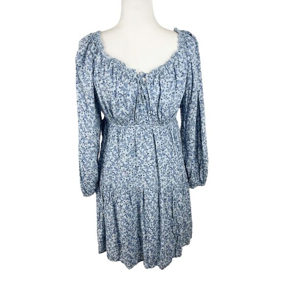 Old Navy Dress Women Large Blue Floral Paisley Smocked Fit Flare Cottage Core - Picture 1 of 13